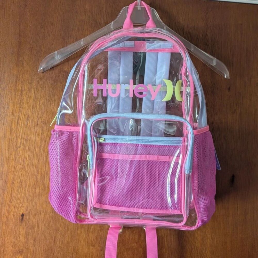 Hurley Clear Backpack with Pink Side Pockets and Trim NEW!